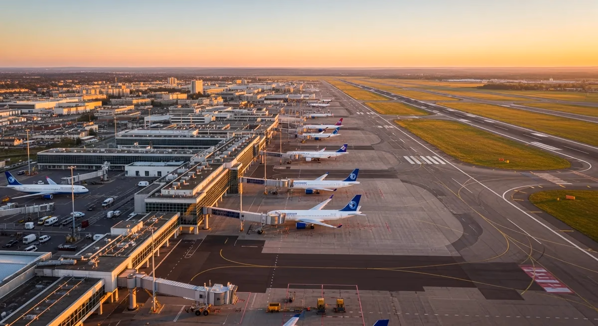 Terminal building and apron at Beauvais–Tillé Airport (BVA)